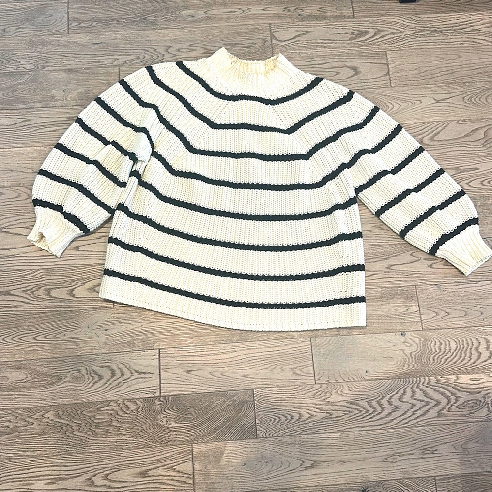Apiece Apart Cream and Black Striped Crewneck Sweater
